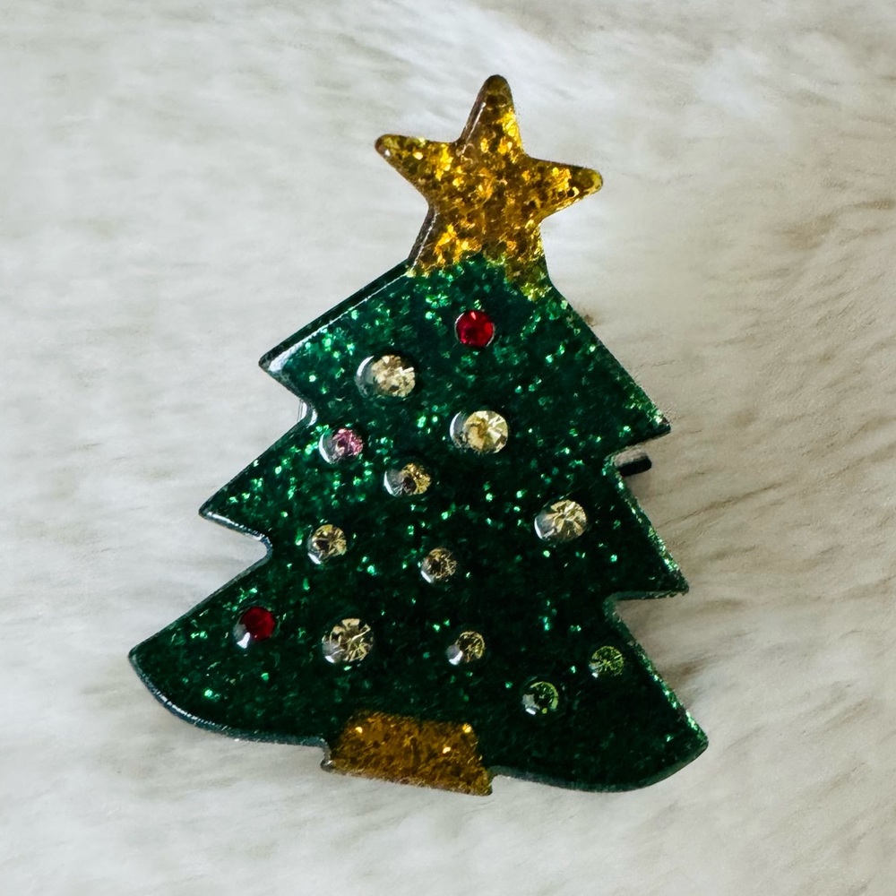 Glittery Christmas Tree Hair Clip for Kids